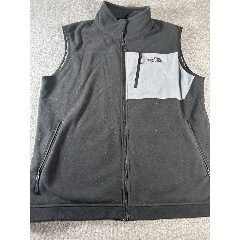 The‎ North Face Vest Mens XL Silver Black Fleece Full Zip Pockets Outdoor
